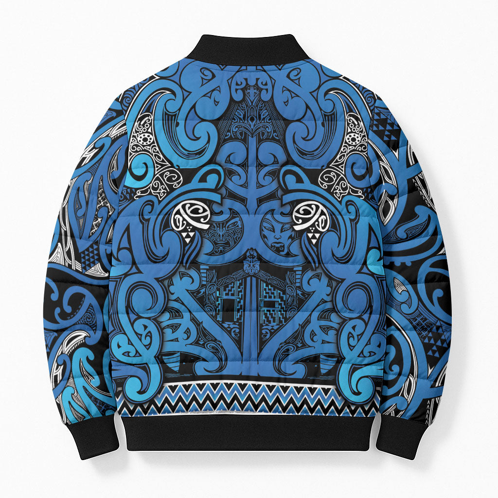 Aotearoa Iwi Ngati Porou Bomber Puffer Jacket Maori Wharenui House Tribal Pattern LT9 - Polynesian Pride