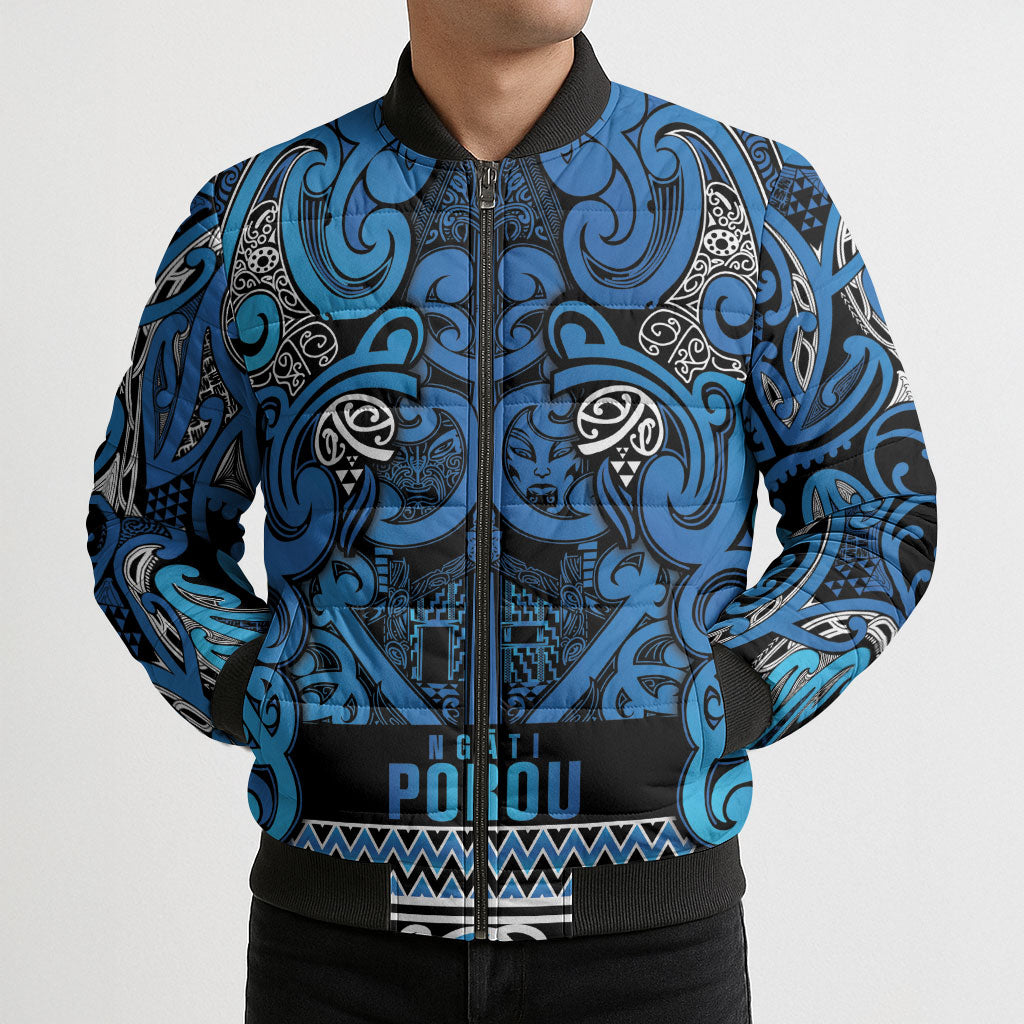 Aotearoa Iwi Ngati Porou Bomber Puffer Jacket Maori Wharenui House Tribal Pattern LT9 - Polynesian Pride