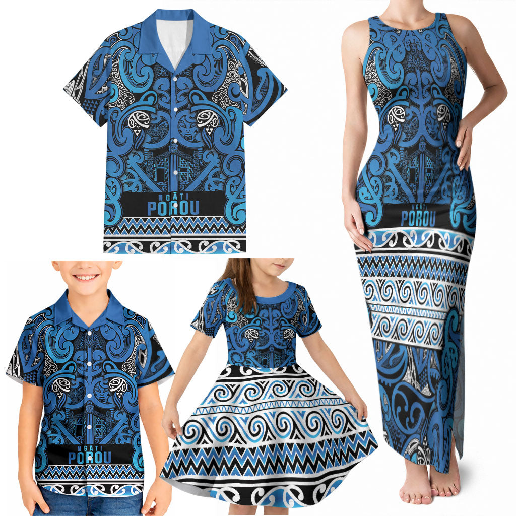 Aotearoa Iwi Ngati Porou Family Matching Tank Maxi Dress and Hawaiian Shirt Maori Wharenui House Tribal Pattern LT9 - Polynesian Pride