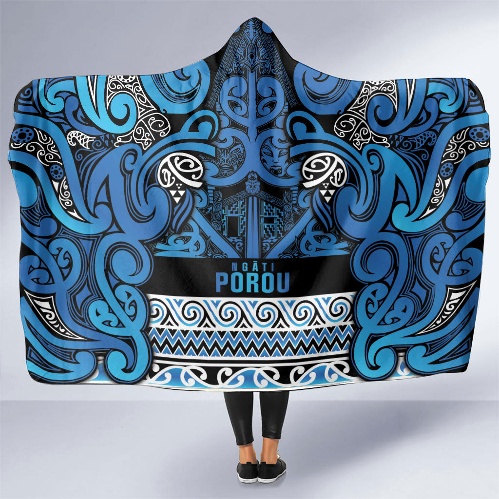 Aotearoa Iwi Ngati Porou Hooded Blanket Maori Wharenui House Tribal Pattern LT9 One Size Blue - Polynesian Pride
