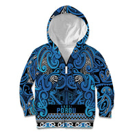 Aotearoa Iwi Ngati Porou Kid Hoodie Maori Wharenui House Tribal Pattern LT9 Zip Hoodie Blue - Polynesian Pride