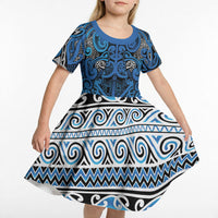 Aotearoa Iwi Ngati Porou Kid Short Sleeve Dress Maori Wharenui House Tribal Pattern LT9 - Polynesian Pride