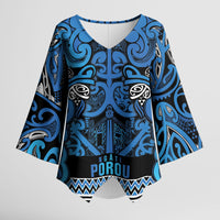 Aotearoa Iwi Ngati Porou Kimono Sleeve Blouse Maori Wharenui House Tribal Pattern LT9 Female Blue - Polynesian Pride