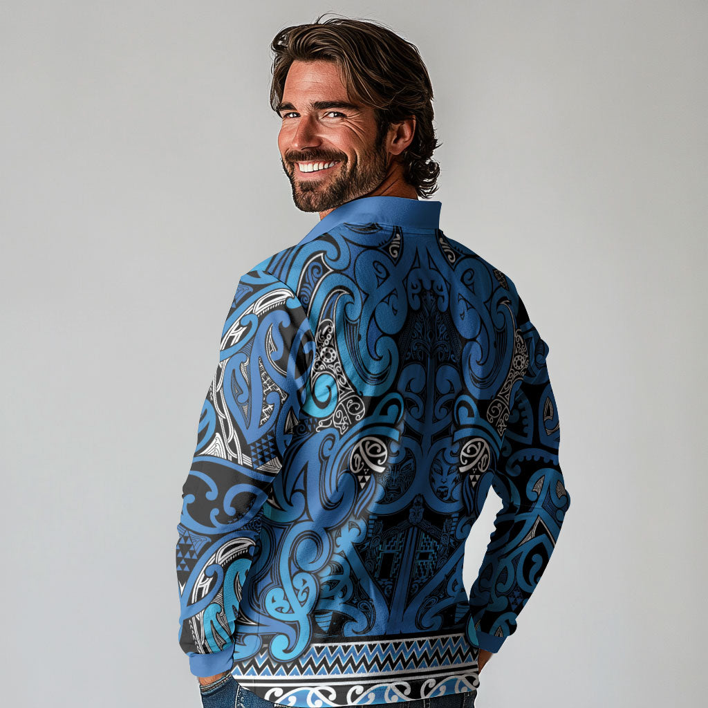 Aotearoa Iwi Ngati Porou Long Sleeve Polo Shirt Maori Wharenui House Tribal Pattern LT9 - Polynesian Pride
