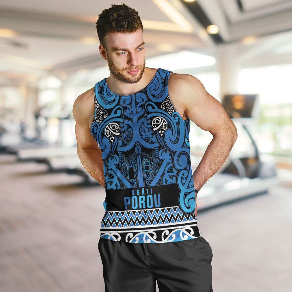 Aotearoa Iwi Ngati Porou Men Tank Top Maori Wharenui House Tribal Pattern LT9 Blue - Polynesian Pride