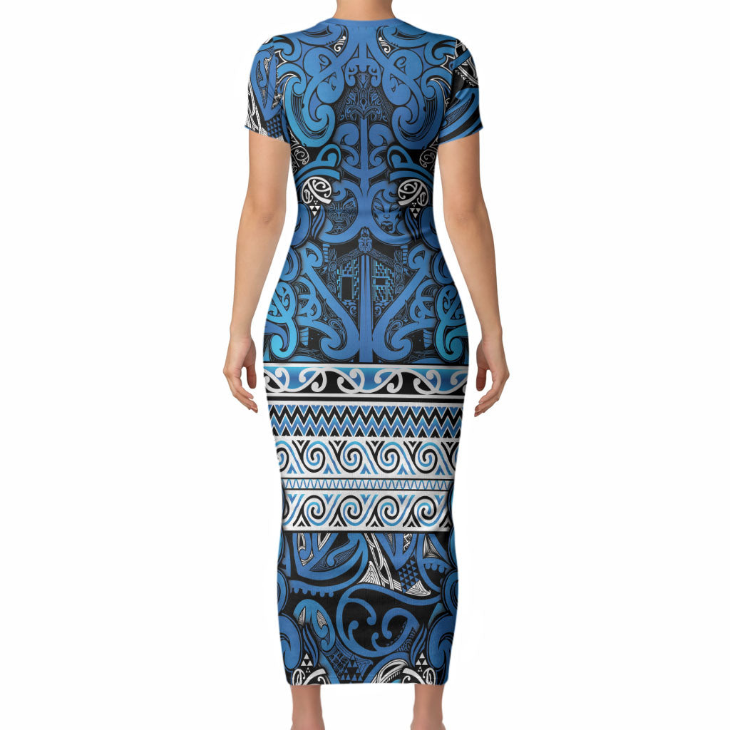 Aotearoa Iwi Ngati Porou Short Sleeve Bodycon Dress Maori Wharenui House Tribal Pattern LT9 - Polynesian Pride