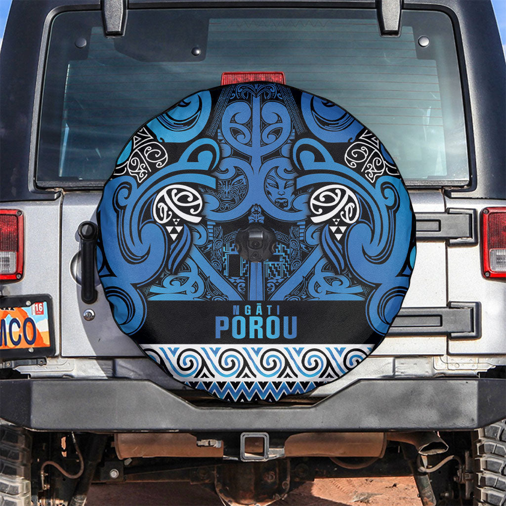 Aotearoa Iwi Ngati Porou Spare Tire Cover Maori Wharenui House Tribal Pattern LT9 Blue - Polynesian Pride