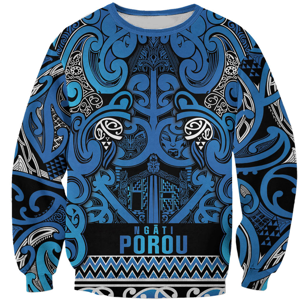 Aotearoa Iwi Ngati Porou Sweatshirt Maori Wharenui House Tribal Pattern LT9 Unisex Blue - Polynesian Pride