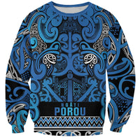 Aotearoa Iwi Ngati Porou Sweatshirt Maori Wharenui House Tribal Pattern LT9 Unisex Blue - Polynesian Pride