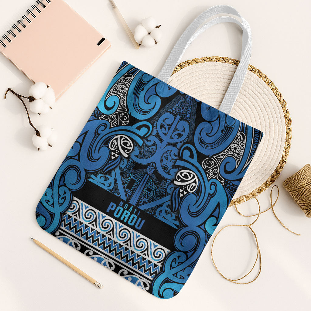 Aotearoa Iwi Ngati Porou Tote Bag Maori Wharenui House Tribal Pattern LT9 White Strap One Size Blue - Polynesian Pride