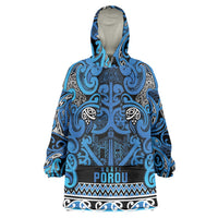 Aotearoa Iwi Ngati Porou Wearable Blanket Hoodie Maori Wharenui House Tribal Pattern LT9 One Size Blue - Polynesian Pride