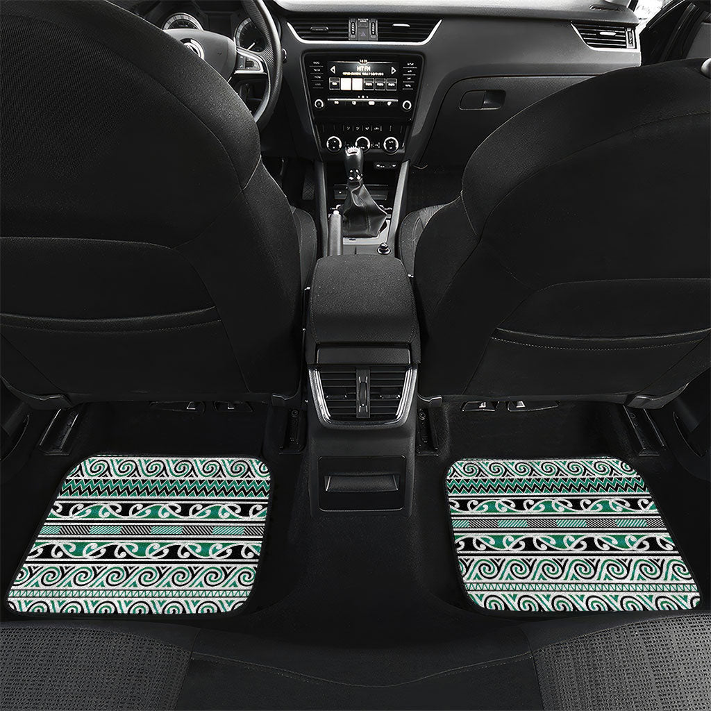 Aotearoa Iwi Ngai Tahu Car Mats Maori Wharenui House Tribal Pattern LT9 Set 2pcs - Back Turquoise - Polynesian Pride