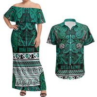 Aotearoa Iwi Ngai Tahu Couples Matching Off Shoulder Maxi Dress and Hawaiian Shirt Maori Wharenui House Tribal Pattern LT9 Turquoise - Polynesian Pride