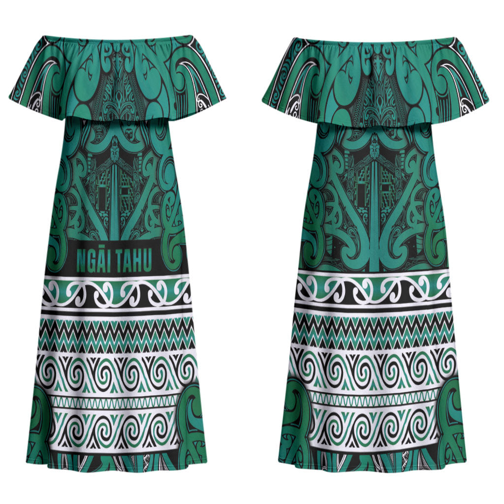 Aotearoa Iwi Ngai Tahu Couples Matching Off Shoulder Maxi Dress and Long Sleeve Button Shirt Maori Wharenui House Tribal Pattern LT9 - Polynesian Pride