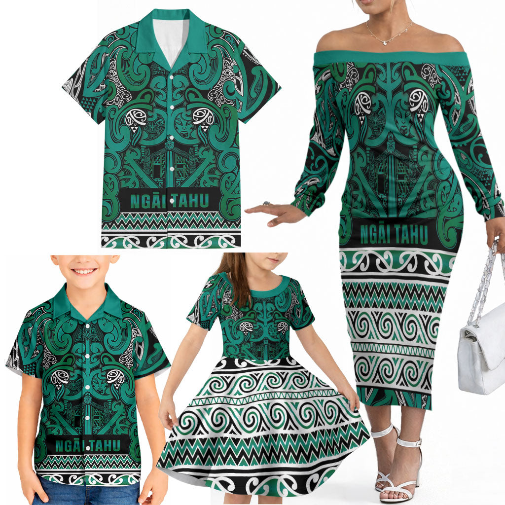 Aotearoa Iwi Ngai Tahu Family Matching Off The Shoulder Long Sleeve Dress and Hawaiian Shirt Maori Wharenui House Tribal Pattern LT9 - Polynesian Pride