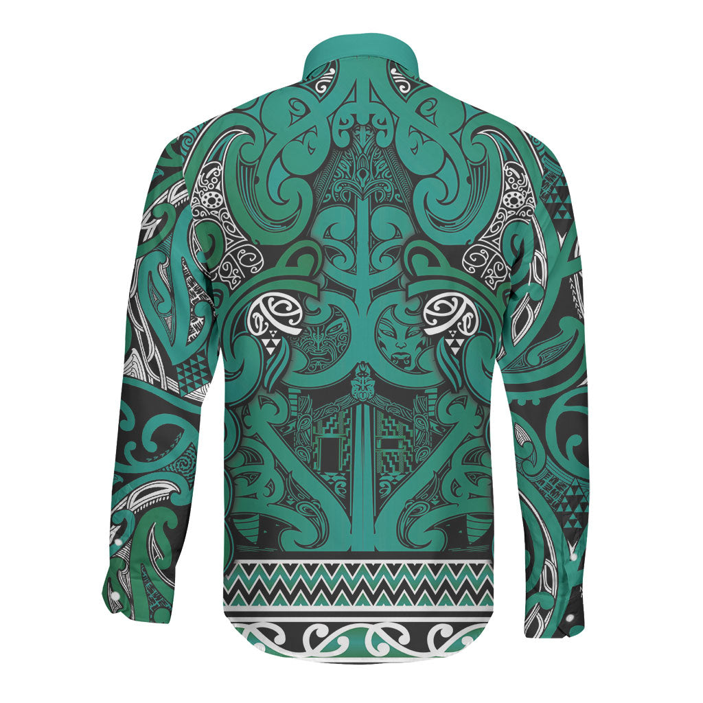 Aotearoa Iwi Ngai Tahu Long Sleeve Button Shirt Maori Wharenui House Tribal Pattern LT9 - Polynesian Pride