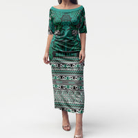 Aotearoa Iwi Ngai Tahu Puletasi Maori Wharenui House Tribal Pattern LT9 Long Dress Turquoise - Polynesian Pride