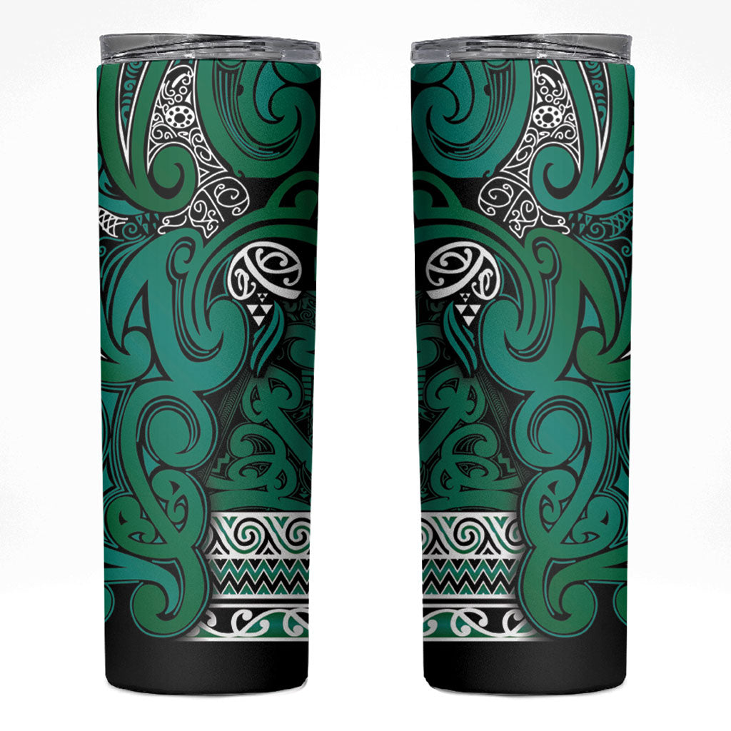 Aotearoa Iwi Ngai Tahu Skinny Tumbler Maori Wharenui House Tribal Pattern LT9 Turquoise - Polynesian Pride