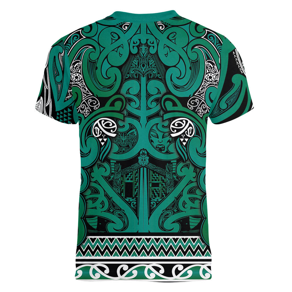 Aotearoa Iwi Ngai Tahu Women V-Neck T-Shirt Maori Wharenui House Tribal Pattern LT9 - Polynesian Pride