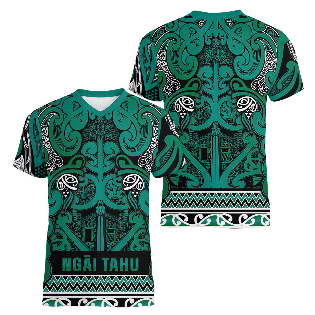 Aotearoa Iwi Ngai Tahu Women V-Neck T-Shirt Maori Wharenui House Tribal Pattern LT9 - Polynesian Pride
