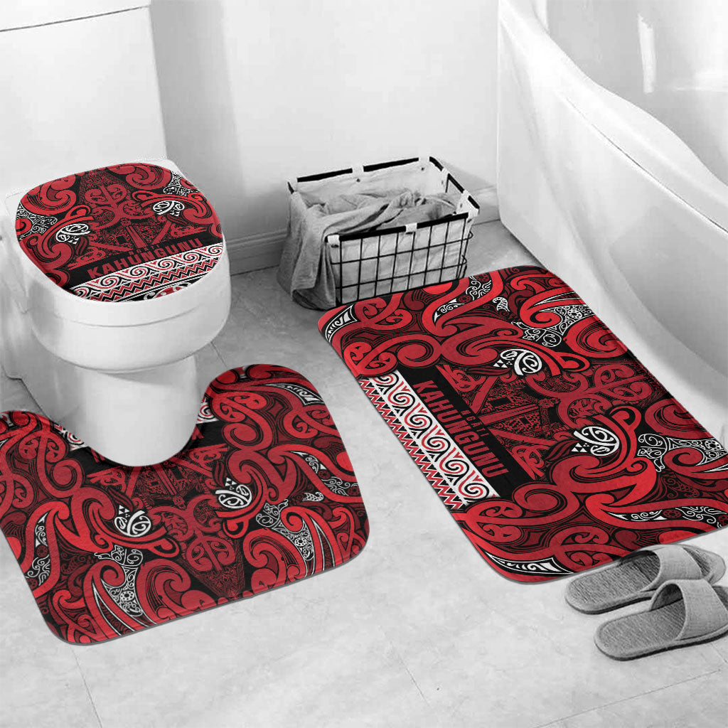 Aotearoa Iwi Ngati Kahungunu Bathroom Set Maori Wharenui House Tribal Pattern LT9 Mat Set Only (3 pcs) One Size Dark red - Polynesian Pride