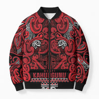 Aotearoa Iwi Ngati Kahungunu Bomber Puffer Jacket Maori Wharenui House Tribal Pattern LT9 Unisex Dark red - Polynesian Pride