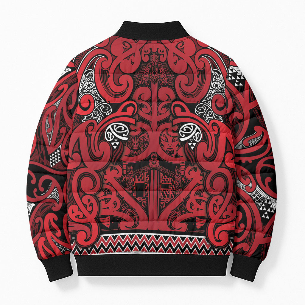 Aotearoa Iwi Ngati Kahungunu Bomber Puffer Jacket Maori Wharenui House Tribal Pattern LT9 - Polynesian Pride