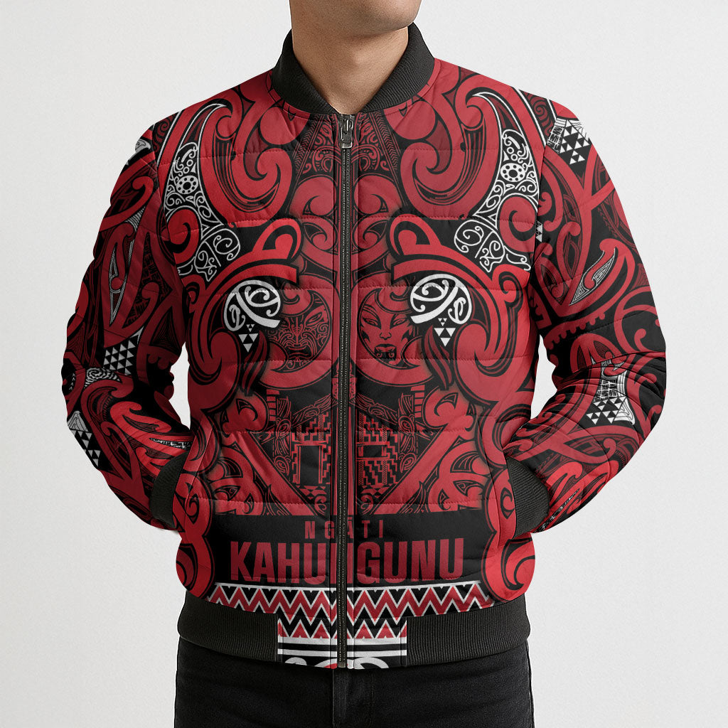 Aotearoa Iwi Ngati Kahungunu Bomber Puffer Jacket Maori Wharenui House Tribal Pattern LT9 - Polynesian Pride