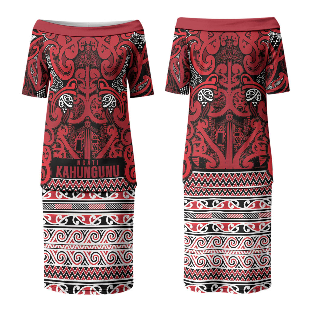 Aotearoa Iwi Ngati Kahungunu Couples Matching Puletasi and Long Sleeve Button Shirt Maori Wharenui House Tribal Pattern LT9 - Polynesian Pride