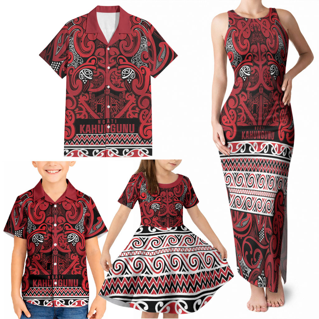 Aotearoa Iwi Ngati Kahungunu Family Matching Tank Maxi Dress and Hawaiian Shirt Maori Wharenui House Tribal Pattern LT9 - Polynesian Pride
