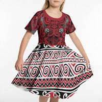 Aotearoa Iwi Ngati Kahungunu Kid Short Sleeve Dress Maori Wharenui House Tribal Pattern LT9 - Polynesian Pride