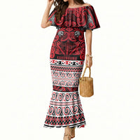 Aotearoa Iwi Ngati Kahungunu Mermaid Dress Maori Wharenui House Tribal Pattern LT9 Women Dark red - Polynesian Pride