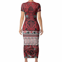 Aotearoa Iwi Ngati Kahungunu Short Sleeve Bodycon Dress Maori Wharenui House Tribal Pattern LT9 - Polynesian Pride