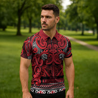 Aotearoa Iwi Ngati Kahungunu Zipper Polo Shirt Maori Wharenui House Tribal Pattern LT9 - Polynesian Pride