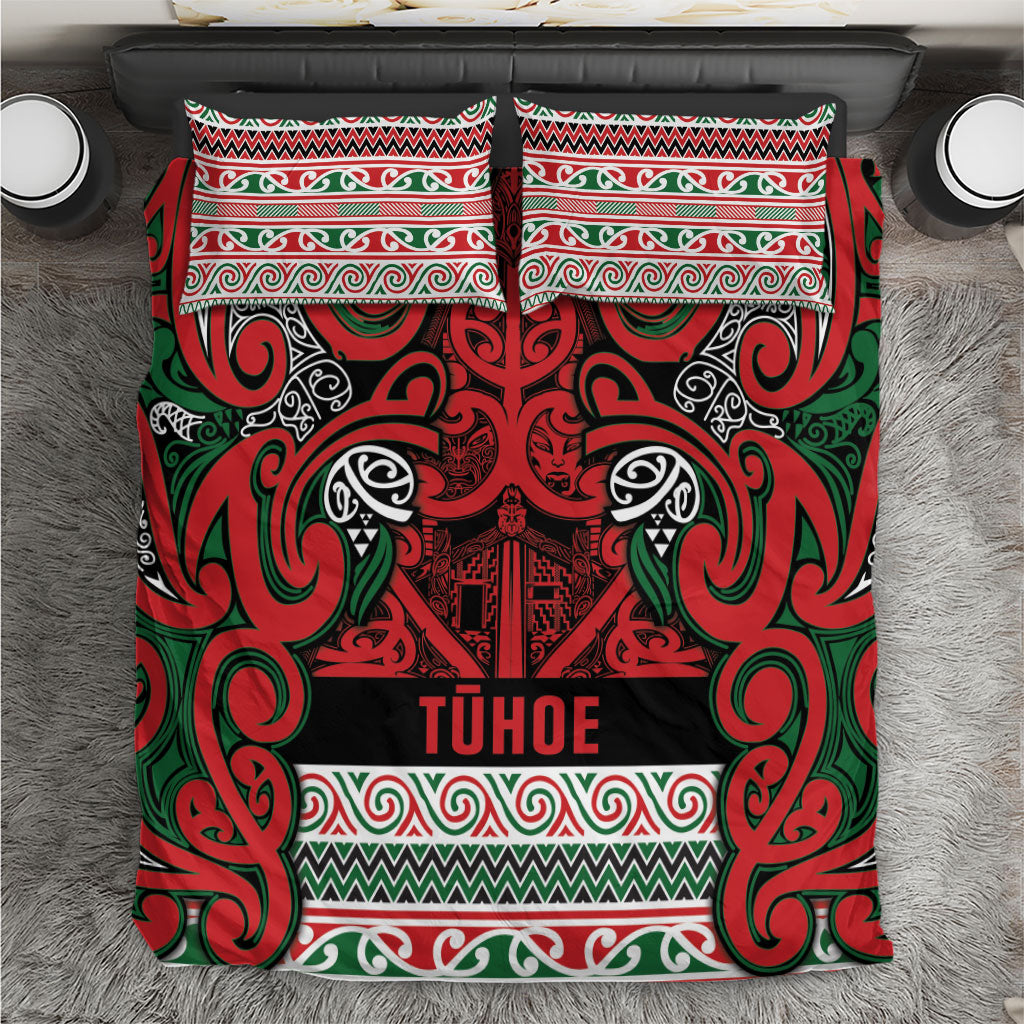 Aotearoa Iwi Tuhoe Bedding Set Maori Wharenui House Tribal Pattern LT9 Green Red - Polynesian Pride