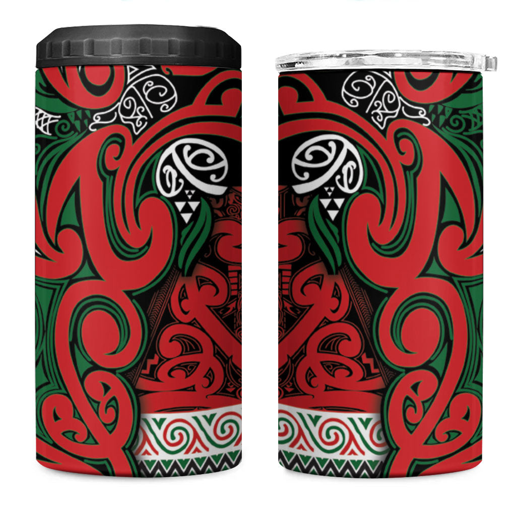 Aotearoa Iwi Tuhoe 4 in 1 Can Cooler Tumbler Maori Wharenui House Tribal Pattern LT9 One Size: 16 oz Green Red - Polynesian Pride