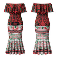 Aotearoa Iwi Tuhoe Couples Matching Mermaid Dress and Long Sleeve Button Shirt Maori Wharenui House Tribal Pattern LT9 - Polynesian Pride