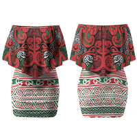 Aotearoa Iwi Tuhoe Couples Matching Off Shoulder Short Dress and Hawaiian Shirt Maori Wharenui House Tribal Pattern LT9 - Polynesian Pride
