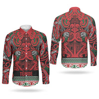 Aotearoa Iwi Tuhoe Couples Matching Off The Shoulder Long Sleeve Dress and Long Sleeve Button Shirt Maori Wharenui House Tribal Pattern LT9 - Polynesian Pride
