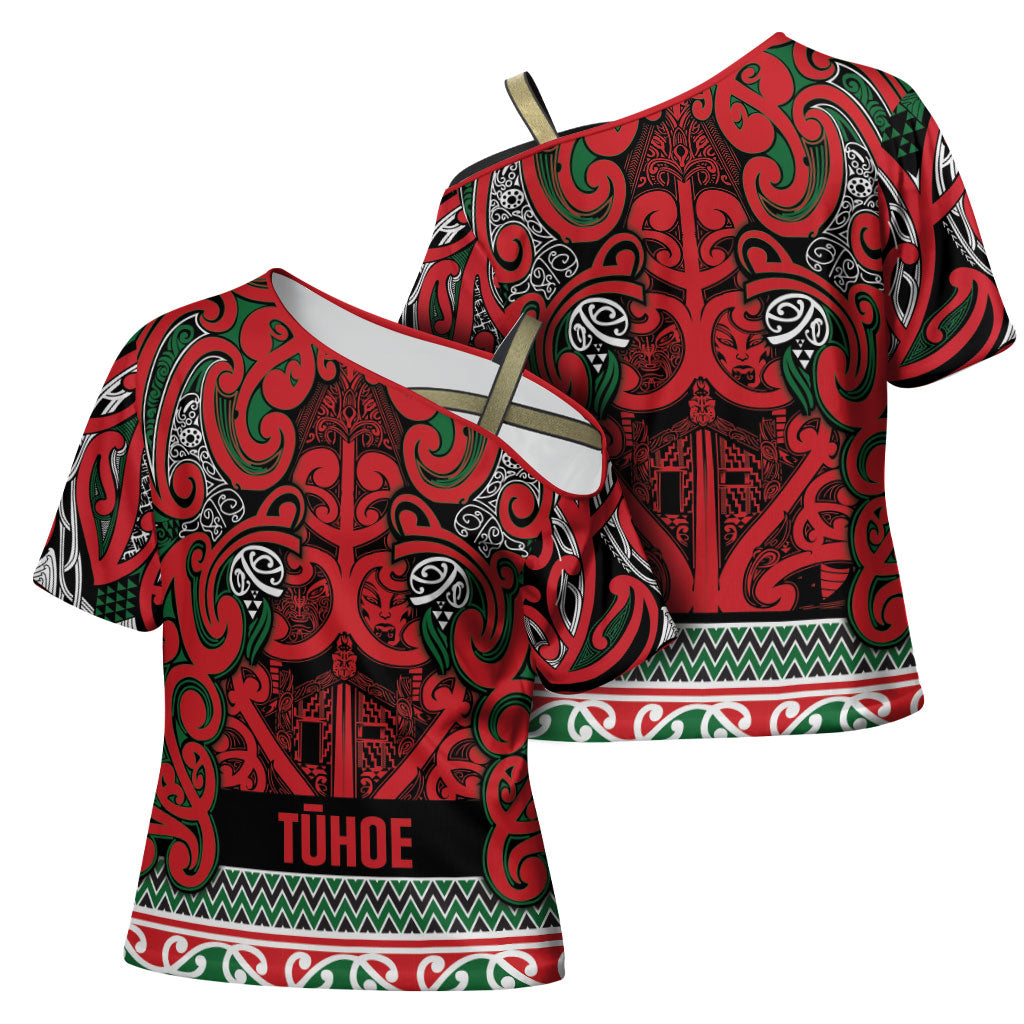 Aotearoa Iwi Tuhoe Cross Shoulder Shirt Maori Wharenui House Tribal Pattern LT9 - Polynesian Pride