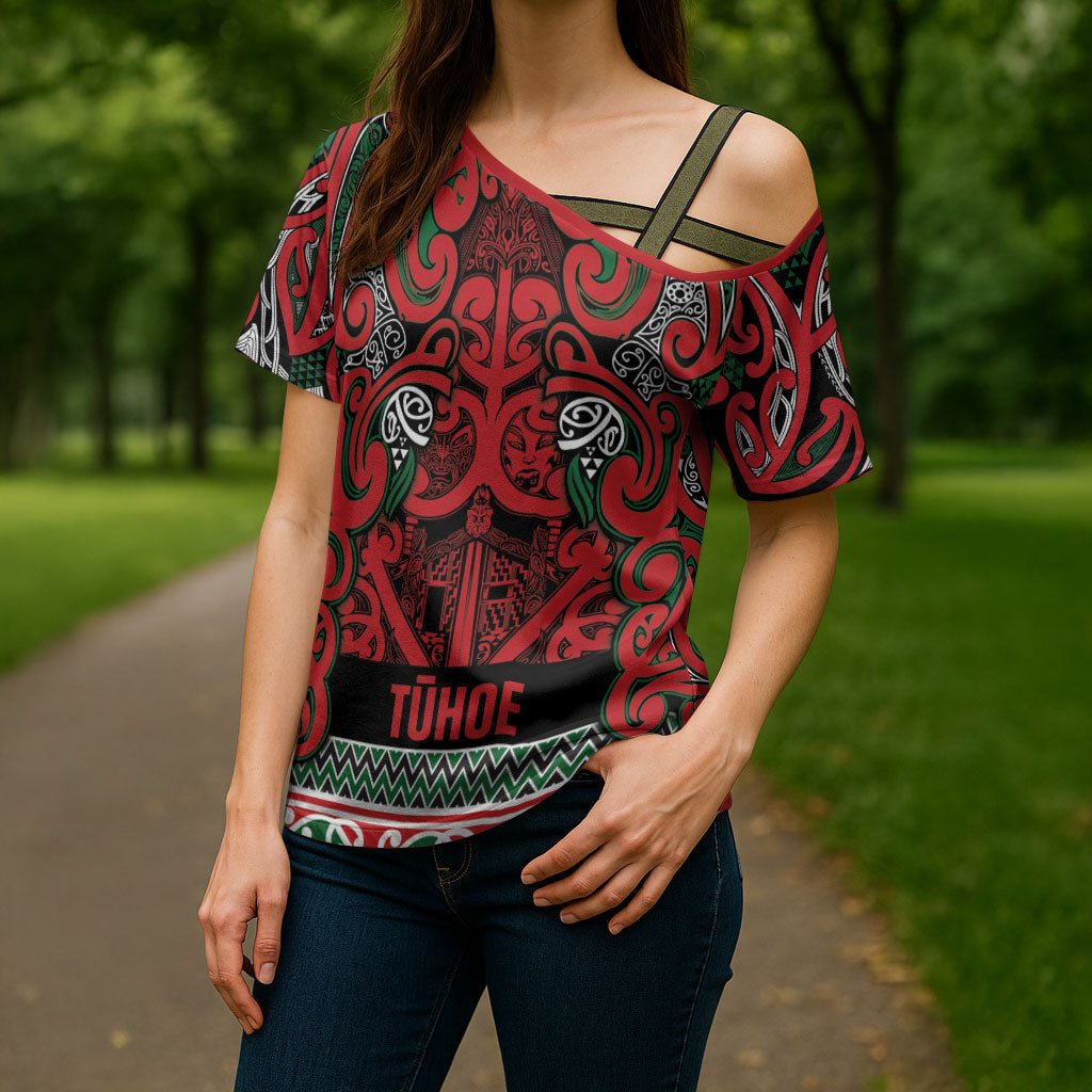 Aotearoa Iwi Tuhoe Cross Shoulder Shirt Maori Wharenui House Tribal Pattern LT9 - Polynesian Pride