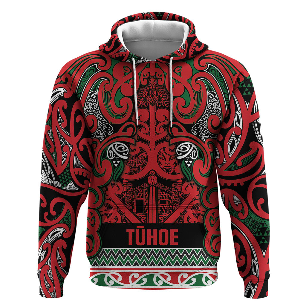Aotearoa Iwi Tuhoe Hoodie Maori Wharenui House Tribal Pattern LT9 Pullover Hoodie Green Red - Polynesian Pride