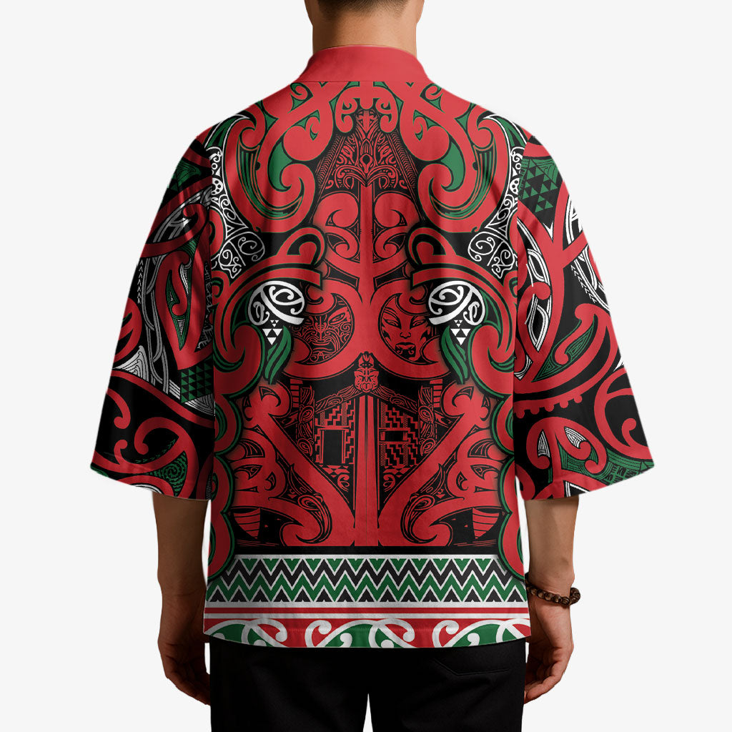 Aotearoa Iwi Tuhoe Kimono Maori Wharenui House Tribal Pattern LT9 - Polynesian Pride