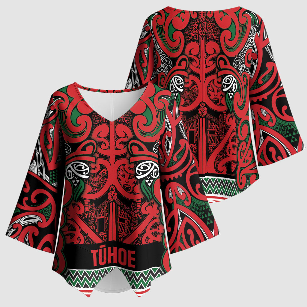 Aotearoa Iwi Tuhoe Kimono Sleeve Blouse Maori Wharenui House Tribal Pattern LT9 - Polynesian Pride