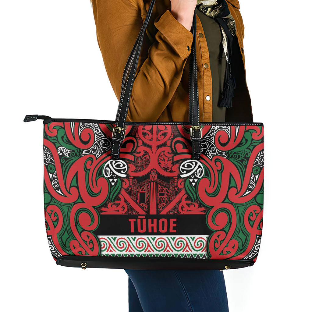 Aotearoa Iwi Tuhoe Leather Tote Bag Maori Wharenui House Tribal Pattern LT9 - Polynesian Pride