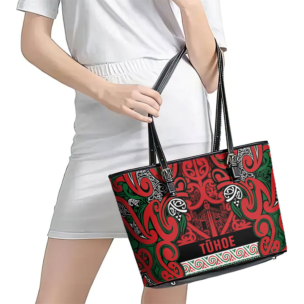 Aotearoa Iwi Tuhoe Leather Tote Bag Maori Wharenui House Tribal Pattern LT9 - Polynesian Pride