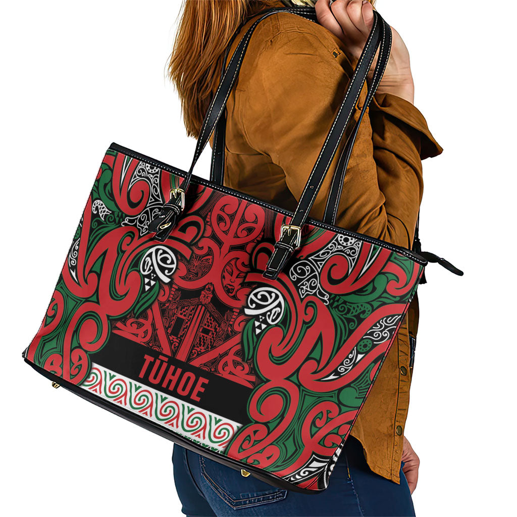 Aotearoa Iwi Tuhoe Leather Tote Bag Maori Wharenui House Tribal Pattern LT9 - Polynesian Pride