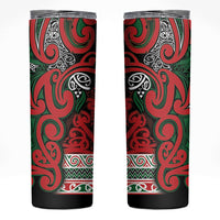 Aotearoa Iwi Tuhoe Skinny Tumbler Maori Wharenui House Tribal Pattern LT9 Green Red - Polynesian Pride