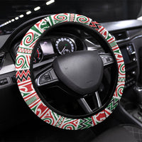Aotearoa Iwi Tuhoe Steering Wheel Cover Maori Wharenui House Tribal Pattern LT9 Universal Fit Green Red - Polynesian Pride