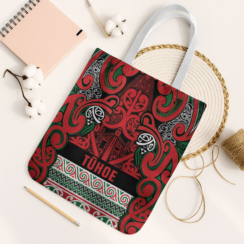 Aotearoa Iwi Tuhoe Tote Bag Maori Wharenui House Tribal Pattern LT9 White Strap One Size Green Red - Polynesian Pride